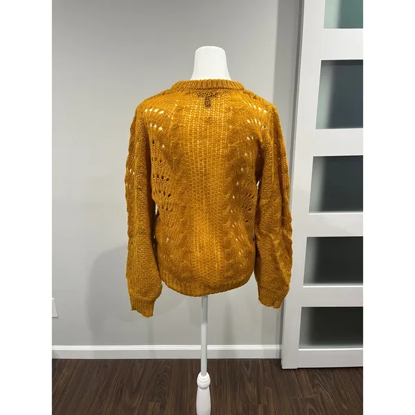 Jessica Simpson Mustard Yellow‎ Cable Knit Lace Sweater Size M - Image 4