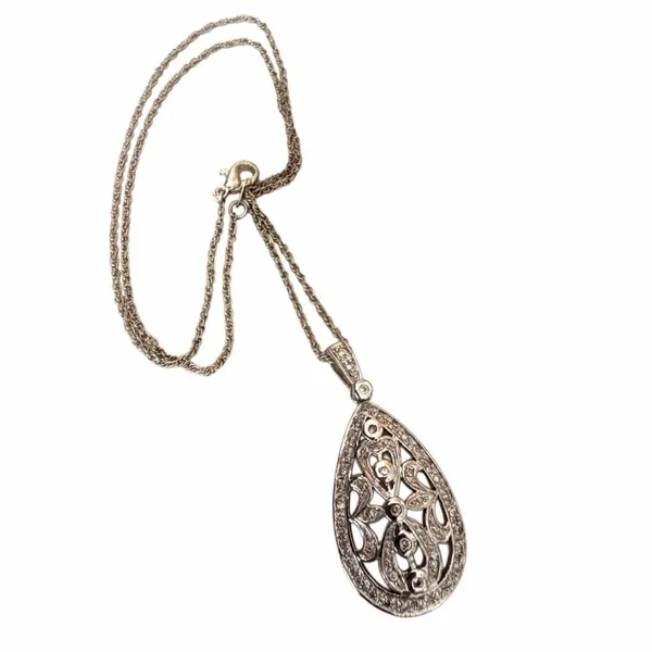 Clear Stone Teardrop Filigree Pendant Necklace - Image 6