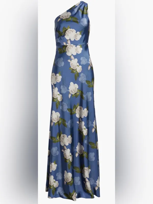NEW Sachin & Babi Delphine Floral Print Blue One-Shoulder Gow SIZE 2 - Image 4