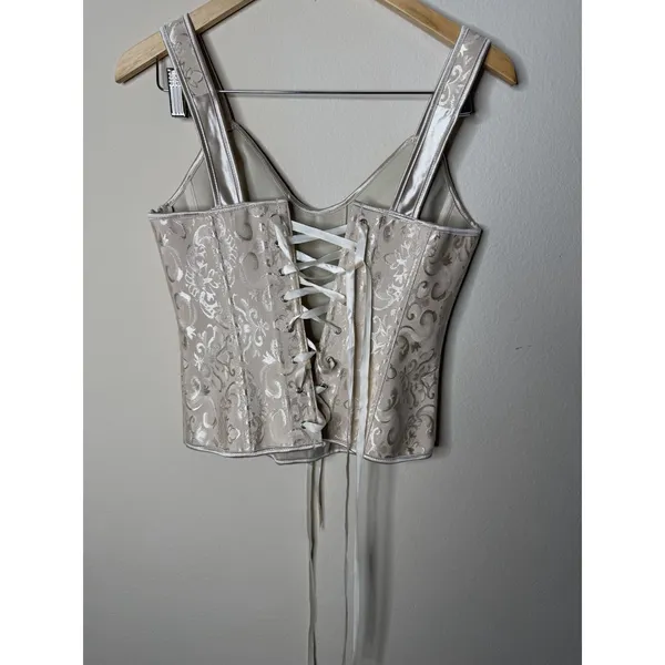 Cream Lace‎ Up Side Zip Corset Tank Strap Coquette Cottage Women's Size M - Image 3