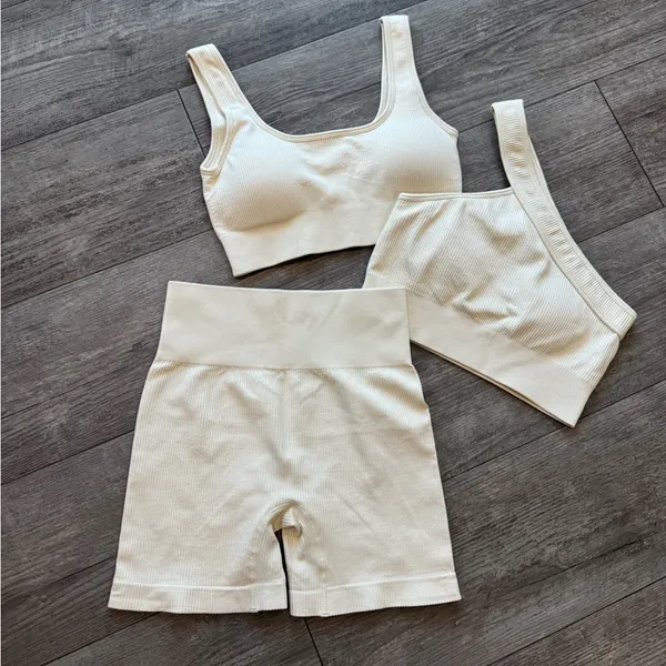 QQQ 3 pieces Cream Ribbed Intimates Set - Image 10