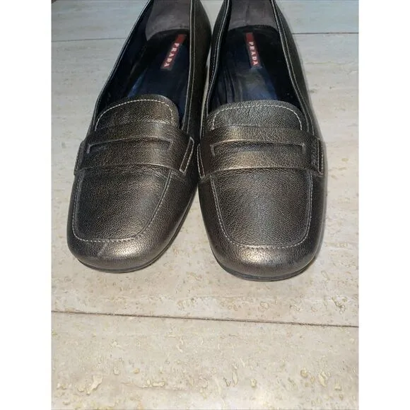Prada Womens Loafers Flats Metallic Gold Size‎ 36.5 - Image 5