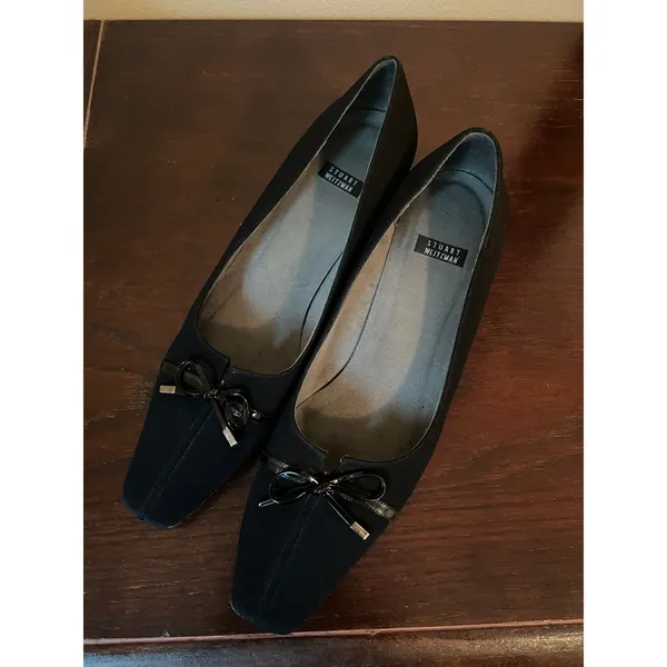 Stuart Weitzman‎ Pump Women 8.5 Black Kitten Bow Square Toe Professional Evening - Image 3
