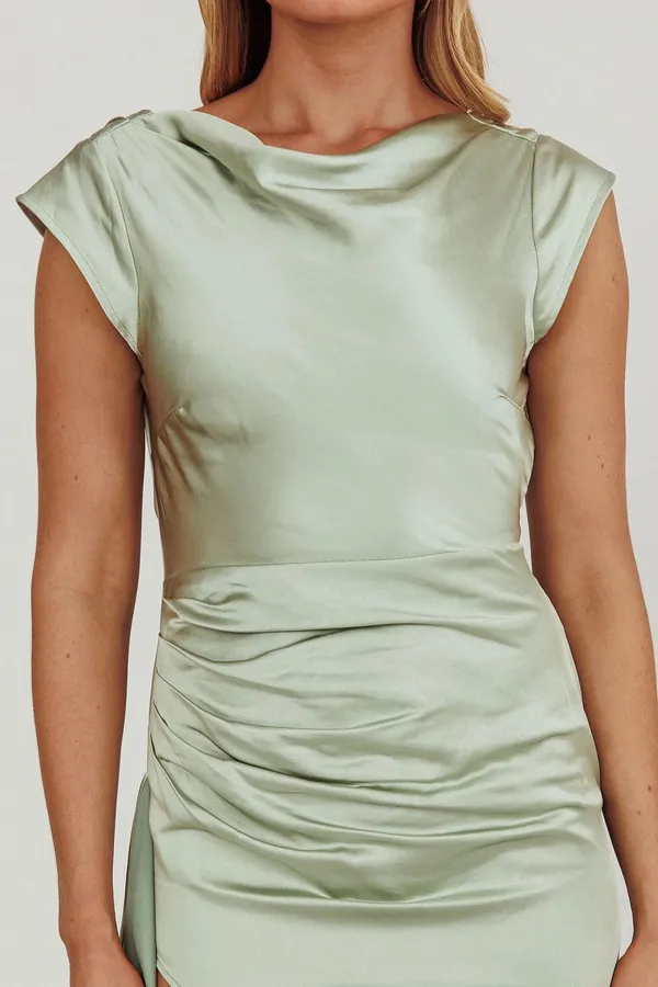 Selfie Leslie Grecian Cap Sleeve Cowl Back Dress Sage - Image 3