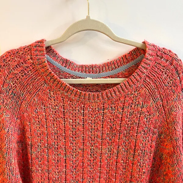 Moth Anthropologie Neon Orange Marled Knit Sweater Pockets XL‎ Raglan Boho Boxy - Image 4