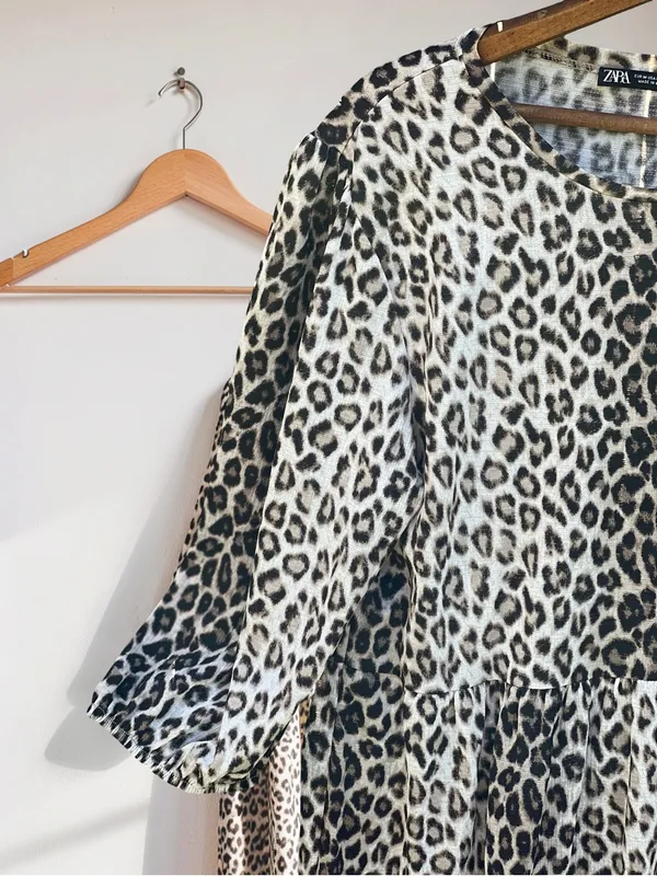 Zara Leopard Print Tiered Midi Dress Women’s Size M - Image 8