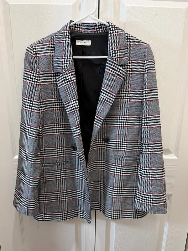 Anine Bing Madeleine Plaid Blazer Small - Image 3