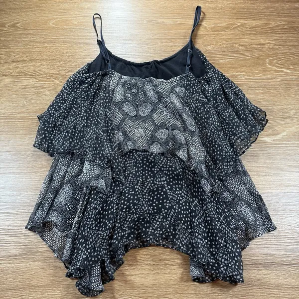 Ella Moss Women's M Silk Ruffle Tank Top Black Sheer Boho Layered Blouse - Image 7