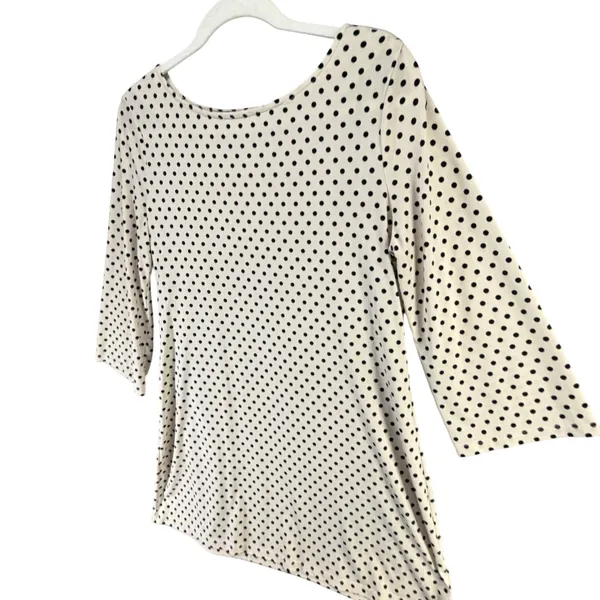 Grayson Polka Dot Tunic Top Womens S Cream‎ Black 3/4 Sleeve Stretch Minimalist - Image 3