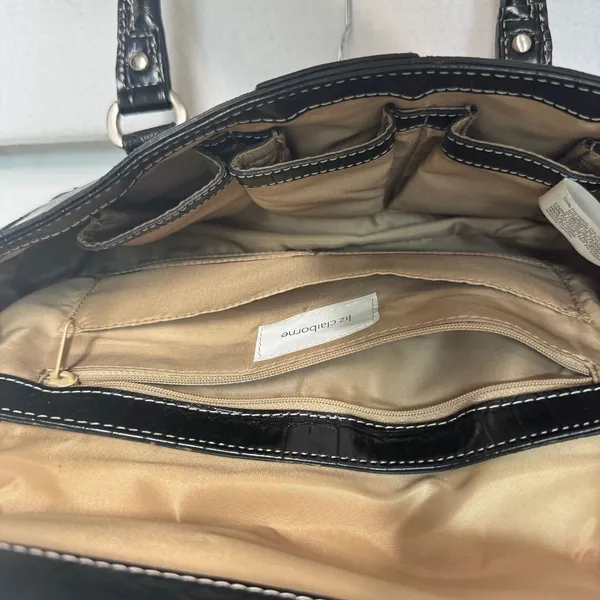 Liz Claiborne Y2K Black Croc Embossed Double Handle Shoulder Bag Purse - Image 16
