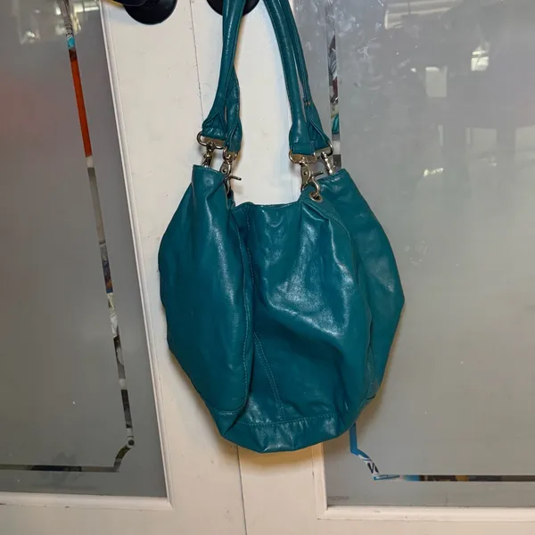 Teal Blue Slouchy Hobo Bag Shoulder‎ Purse Boho Y2K Large Soft Faux Leather - Image 3