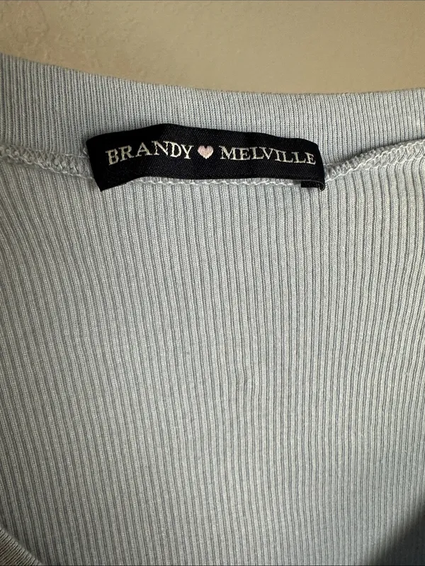 NEW Brandy Melville Sky Blue Ribbed Crop Top Y2K V Neck - Image 3