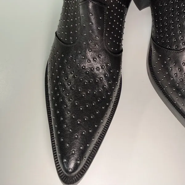 Emanuele Crasto‎ Italy Studded Black Leather Western Ankle Boots Grunge 39 NWT - Image 2