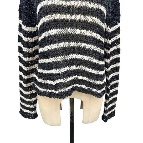 T by Alexander Wang‎ Sweater Knit Top Cropped Striped Crewneck Gray Size Medium - Image 5