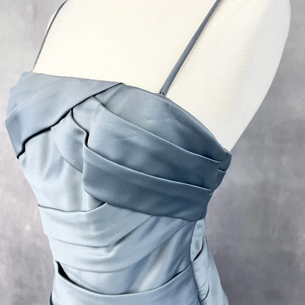 Eden Bridesmaids Cocktail Dress Womens 4 Blue‎ Satin Ruched Formal Minimal Chic - Image 4