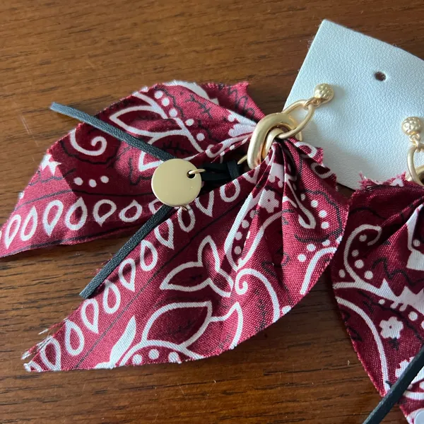 Free People Ariana Ost Red Gold Bandana Western Boho Earrings - Image 2