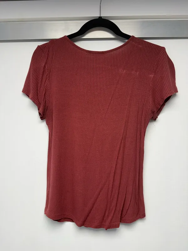 Lace-Up Ribbed Short Sleeve Top - Image 2
