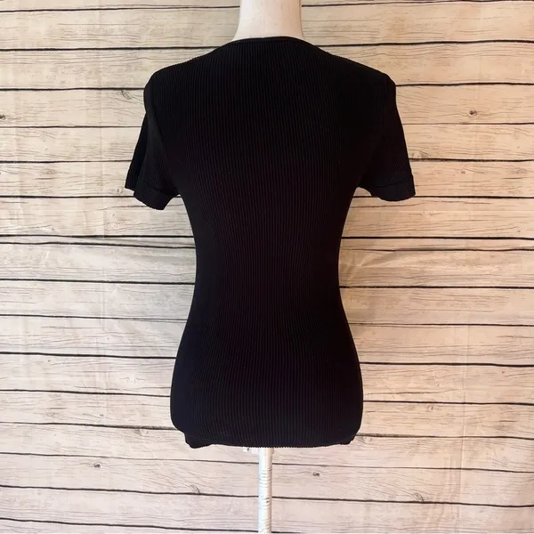 Intimately Free People Black Ribbed Short Sleeve Top Size M/L - Image 4