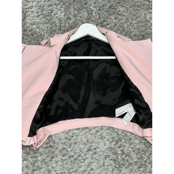 Zara Women’s Pink Cropped Moto Jacket Asymmetric Zip Biker Jacket Size XS - Image 7