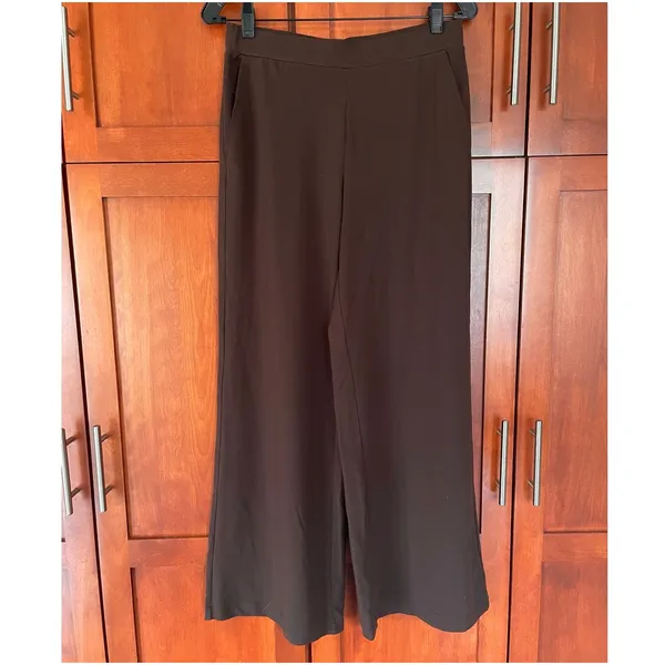 OGL Pants Lyocell Wool Mid Rise Wide Leg Pull-on Pockets Brown Size Medium NEW - Image 2