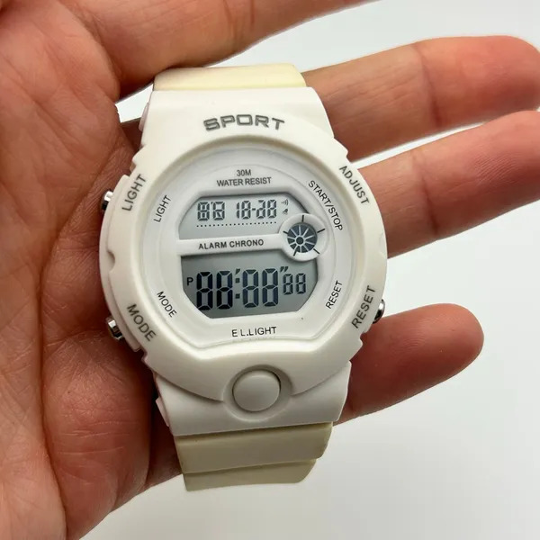 White Digital Sports Watch 30M WR Stainless Steel , 40mm Working New Battery - Image 7
