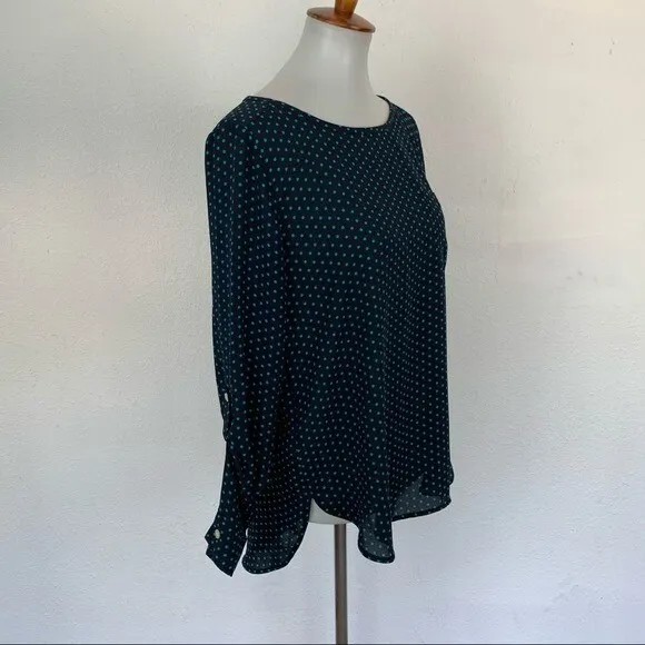 Loft Polka Dot Blouse Teal Blue Long Sleeve Workwear‎ Career Top Medium Blouse - Image 4