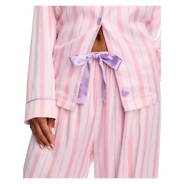 NEW Aqua x Wicked Womens Striped Long Sleeve Pajama Shirt 12958 Pink S - Image 6