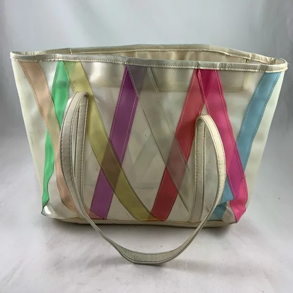 Medium pastel Argyle stripe vintage day bag purse - Image 4