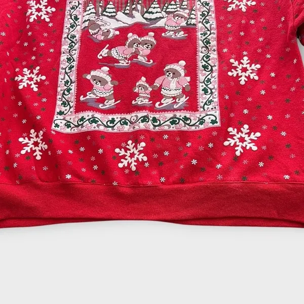 Vintage 90s Spumoni by Franko Christmas Skating Bears Sweatshirt Women's Medium - Image 8
