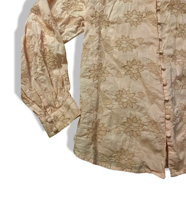 Women’s Let Me Be Pink Lotus Flower & Fish Patterned Button Down Shirt Size S - Image 3