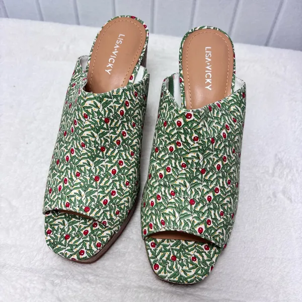 NWT Lisa Vicky Joy Green Botanical Print Platform Mule Clog Heels Size 9 - Image 6