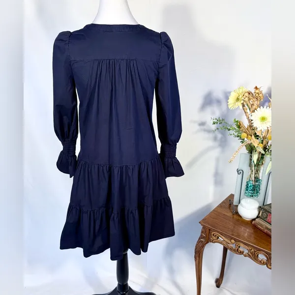 Pomander Place Kenzo Navy Cotton Poplin Tiered Dress Ruffle Sleeve~S🧡 - Image 7