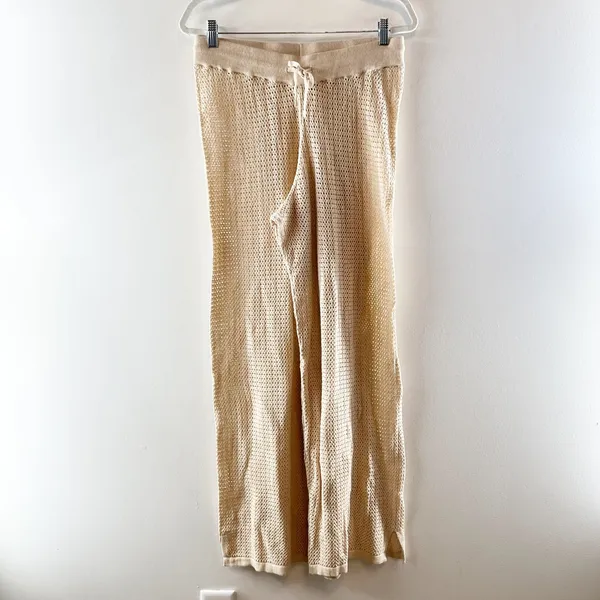 Pact Womens Sandshell Beachside Crochet Knit Beach Pants Tan Beige Small - Image 3