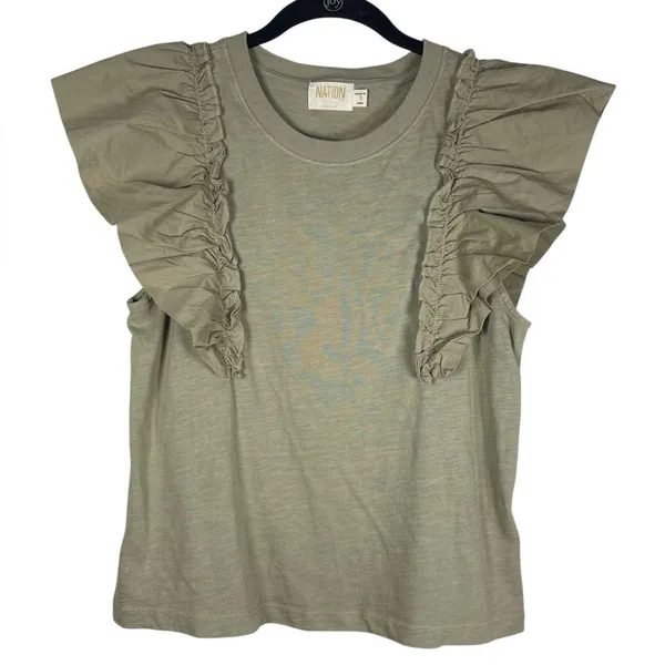 Aviator Nation Nation Ltd Para Boxy Tee Moss Ruffle Small Coquette Romantic Feminine Demure - Image 12