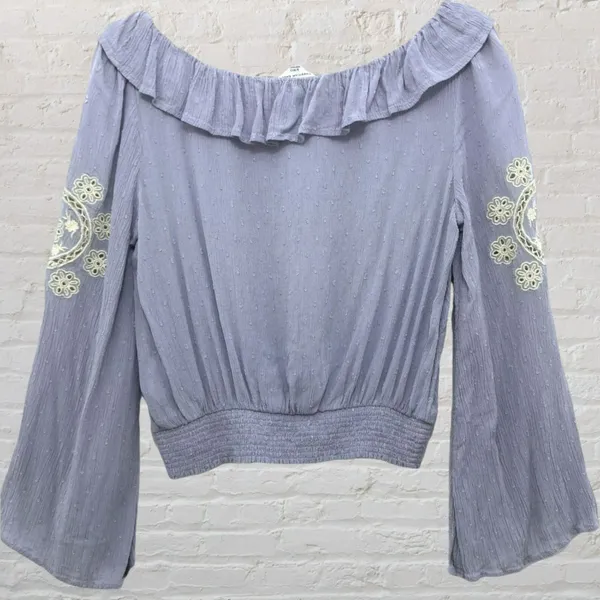 American Eagle Boho Floral Embroidered Crop Top Smocked S Coastal Cottagecore - Image 3