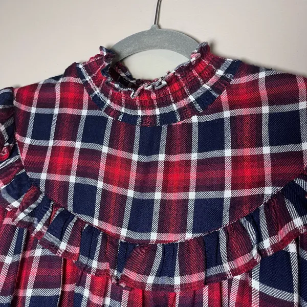 Free People Charlie Ruffle Plaid Smocked High Neck Top Holiday Red M - Image 4