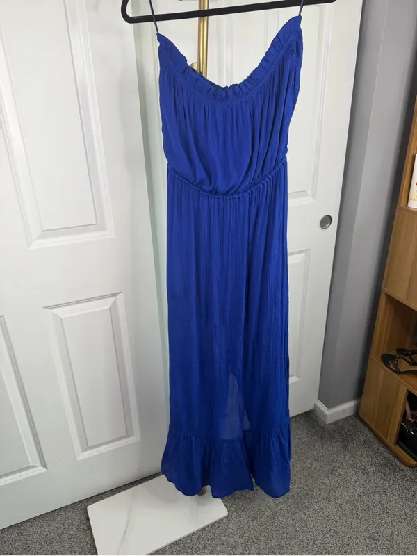 Bluivy Size L Royal Blue Strapless Button Front Maxi Dress - Image 7