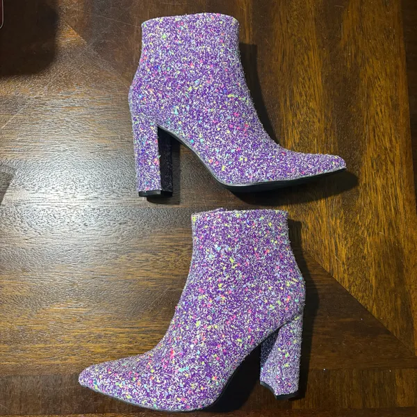Allegra K Glitter Pointed Toe Chunky Heel Ankle Boots - Image 9
