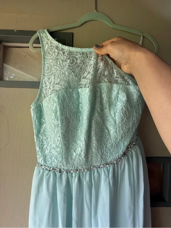 Speechless One-Shoulder Mint Lace & Chiffon Gown - Image 3