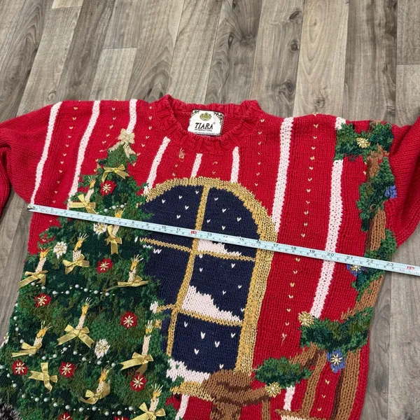 Vintage Tiara International 3D Knit Ugly Christmas Cat Sweater M - Image 4