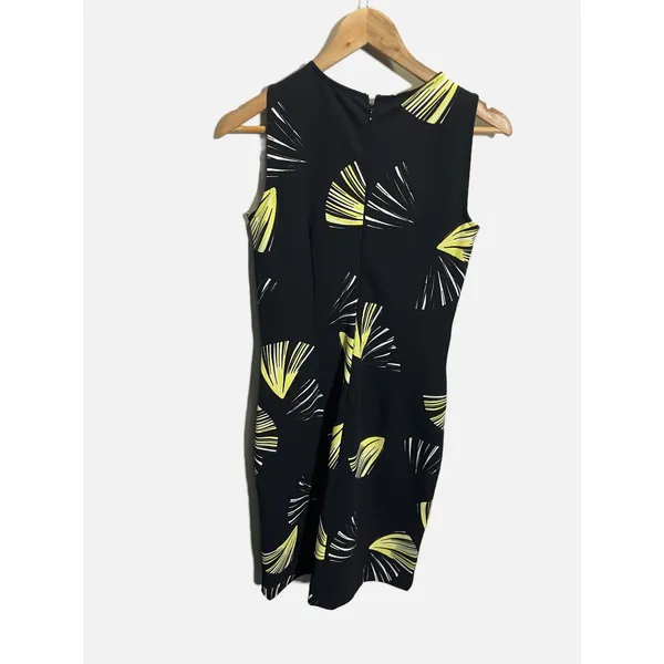 Ann Taylor Sheath Dress Womens 2 Black Yellow Ginkgo Leaf Twist Front Workwear - Image 4