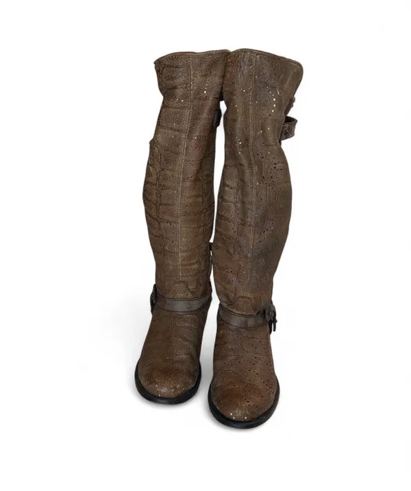 Corral Brown Leather Womens Slouch Harness Top Strap Cowgirl Boot Sz 8 - Image 2