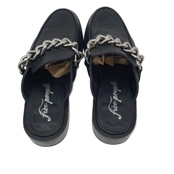 Free People Womens Leather Chain Slip-On Vida‎ Mule Loafers Black Size 37.5 - Image 6