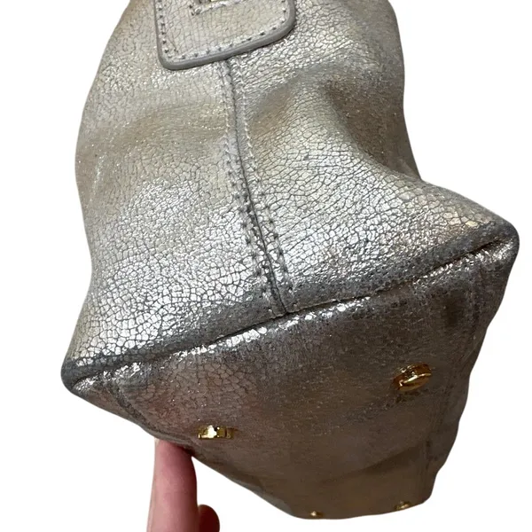 Tory Burch Nico Metallic East West Tote Silver‎ Distressed Leather - Image 3