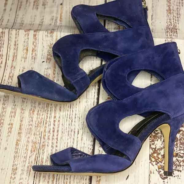 White House Black Market Blue Suede Katia Heels size 6M - Image 5