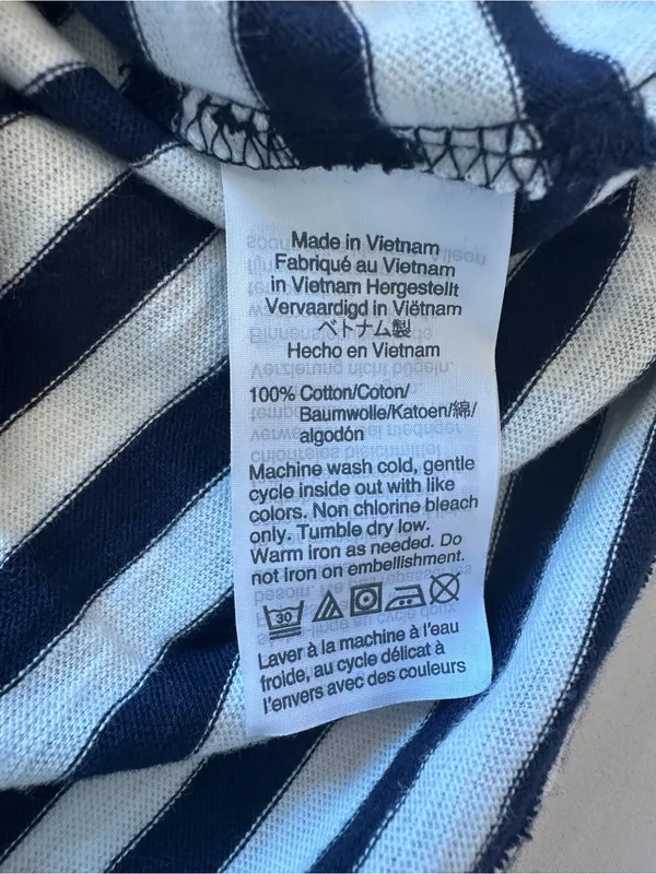 J. Crew Navy & White Striped Tee with Pink Sequin Flamingo - Image 2