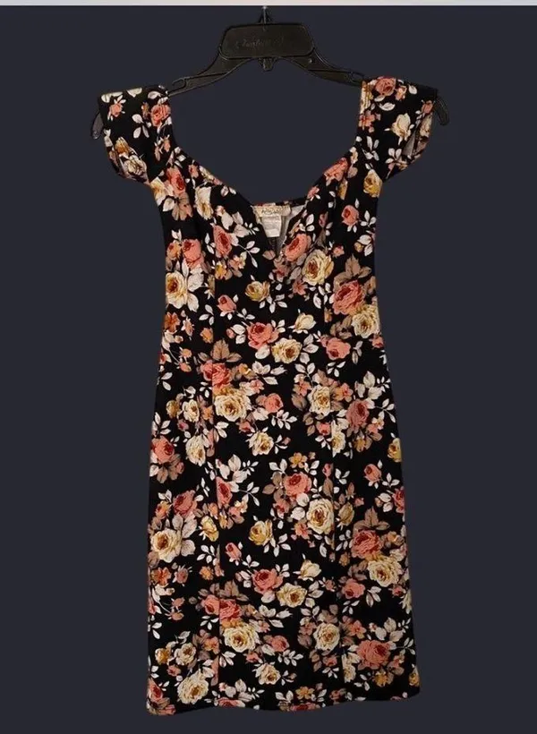 Floral Black Dress with Pink and Yellow Accents - Image 9