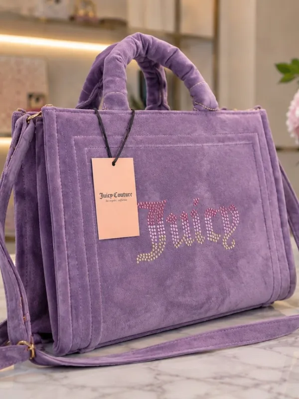 Juicy Couture Big Spender Tote Dusty Violet Velour Rhinestone Logo NWT - Image 2