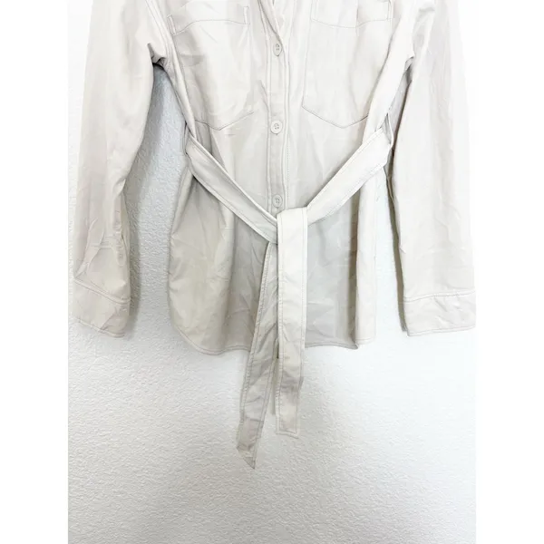 Aritzia Babaton Ava Jacket Vegan Leather Matte Pearl Belted Coat Size XS - Image 10