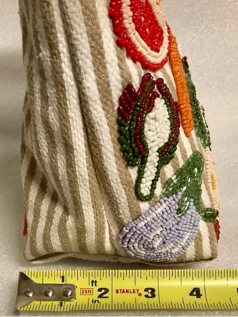 New Release! Beaded Striped “Vegetable" Tote Bag with Adjustable Detachable Strap White - Image 9